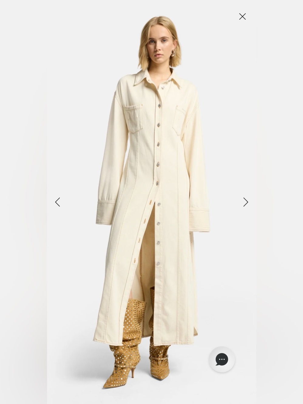 7 For All Mankind Denim Maxi Shirtdress Cream Solitary Star Medium NWT